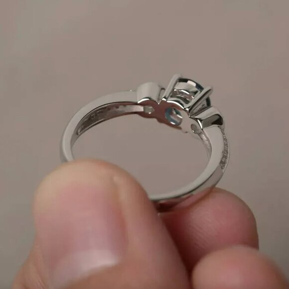 NEW 925 Sterling Silver Blue Sapphire Diamond Ring Round Cut Ring - Picture 4 of 4